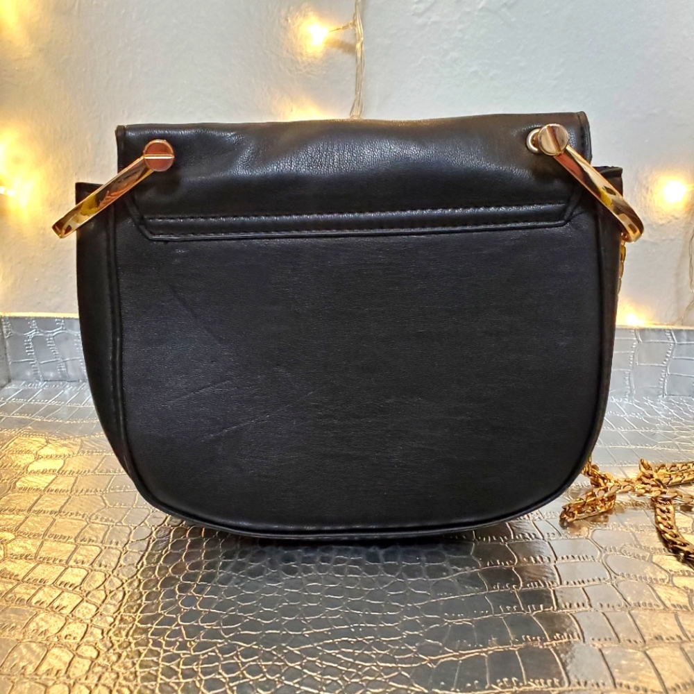 Mini Black Faux Leather Crossbody Bag with Gold Chain - Picture 3 of 11